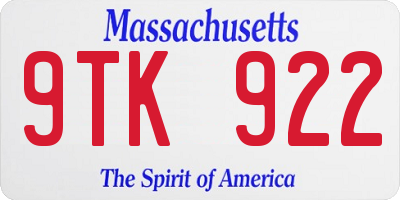 MA license plate 9TK922