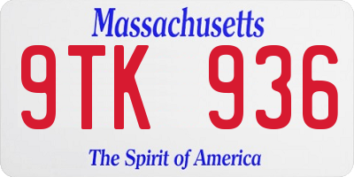 MA license plate 9TK936