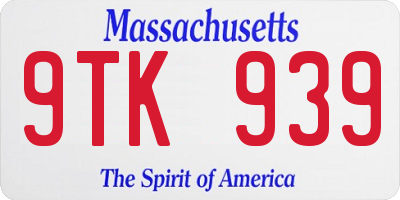 MA license plate 9TK939