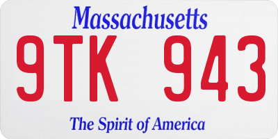 MA license plate 9TK943