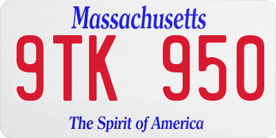 MA license plate 9TK950