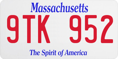 MA license plate 9TK952