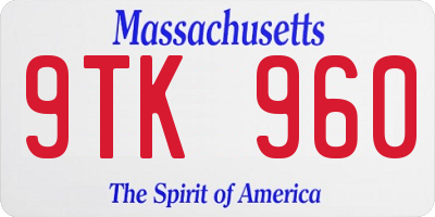 MA license plate 9TK960