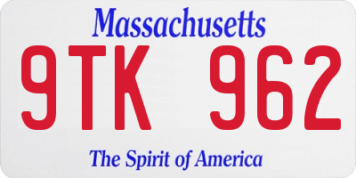 MA license plate 9TK962