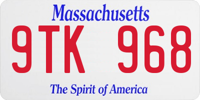 MA license plate 9TK968