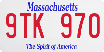 MA license plate 9TK970
