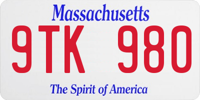 MA license plate 9TK980
