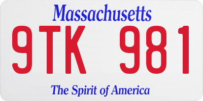 MA license plate 9TK981
