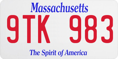 MA license plate 9TK983