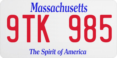 MA license plate 9TK985