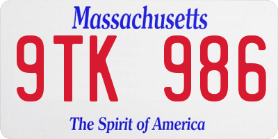 MA license plate 9TK986