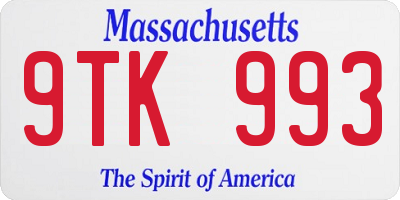 MA license plate 9TK993