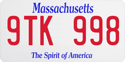 MA license plate 9TK998