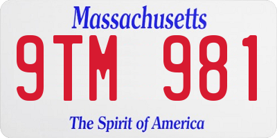 MA license plate 9TM981