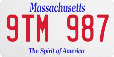 MA license plate 9TM987