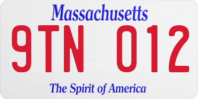 MA license plate 9TN012