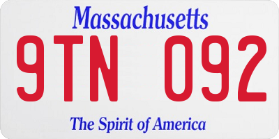 MA license plate 9TN092