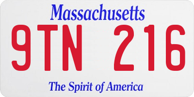 MA license plate 9TN216