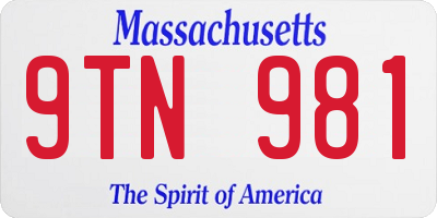 MA license plate 9TN981