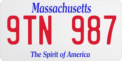 MA license plate 9TN987