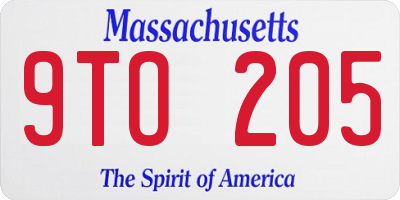 MA license plate 9TO205