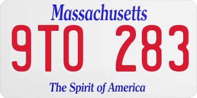 MA license plate 9TO283