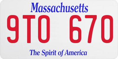 MA license plate 9TO670