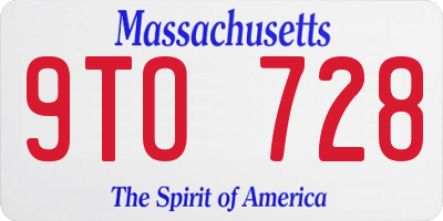 MA license plate 9TO728