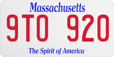 MA license plate 9TO920