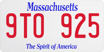 MA license plate 9TO925