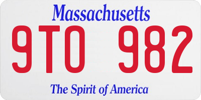MA license plate 9TO982
