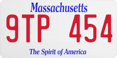 MA license plate 9TP454