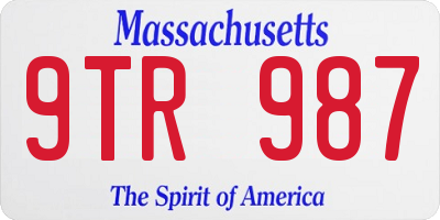 MA license plate 9TR987