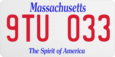 MA license plate 9TU033