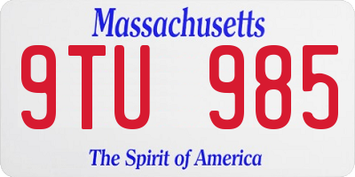 MA license plate 9TU985