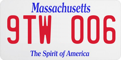 MA license plate 9TW006