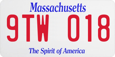 MA license plate 9TW018