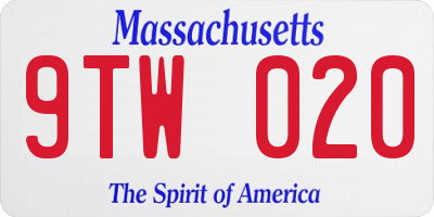 MA license plate 9TW020