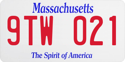 MA license plate 9TW021