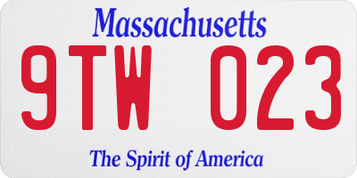 MA license plate 9TW023