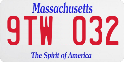 MA license plate 9TW032