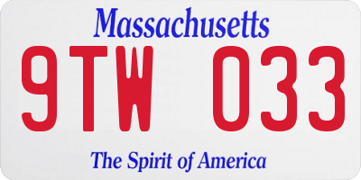 MA license plate 9TW033