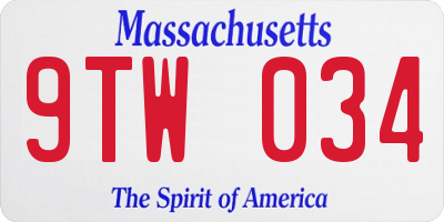 MA license plate 9TW034