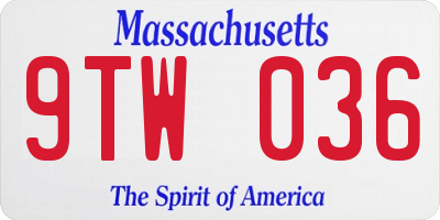MA license plate 9TW036