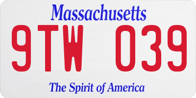 MA license plate 9TW039