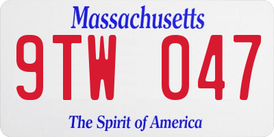 MA license plate 9TW047