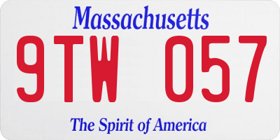 MA license plate 9TW057