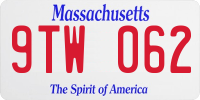 MA license plate 9TW062