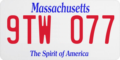 MA license plate 9TW077