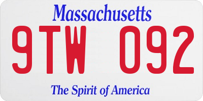 MA license plate 9TW092